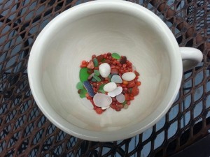 Beach glass, carnelian quartz.